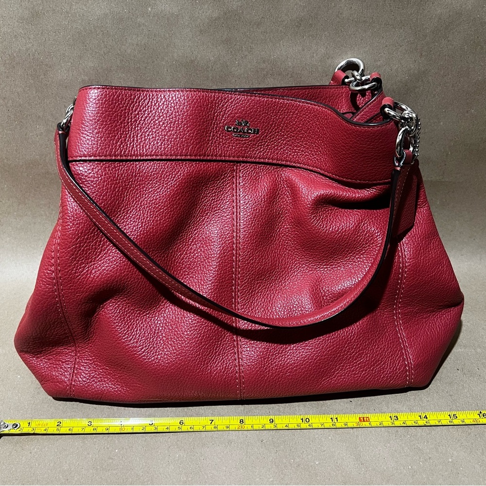 Coach Pebbled Leather Shoulder Tote in Dusty Red - Picture 10 of 10